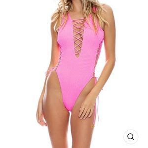 Luli Fama Pura Curiosidad Open Side One Piece in Miami vice pink